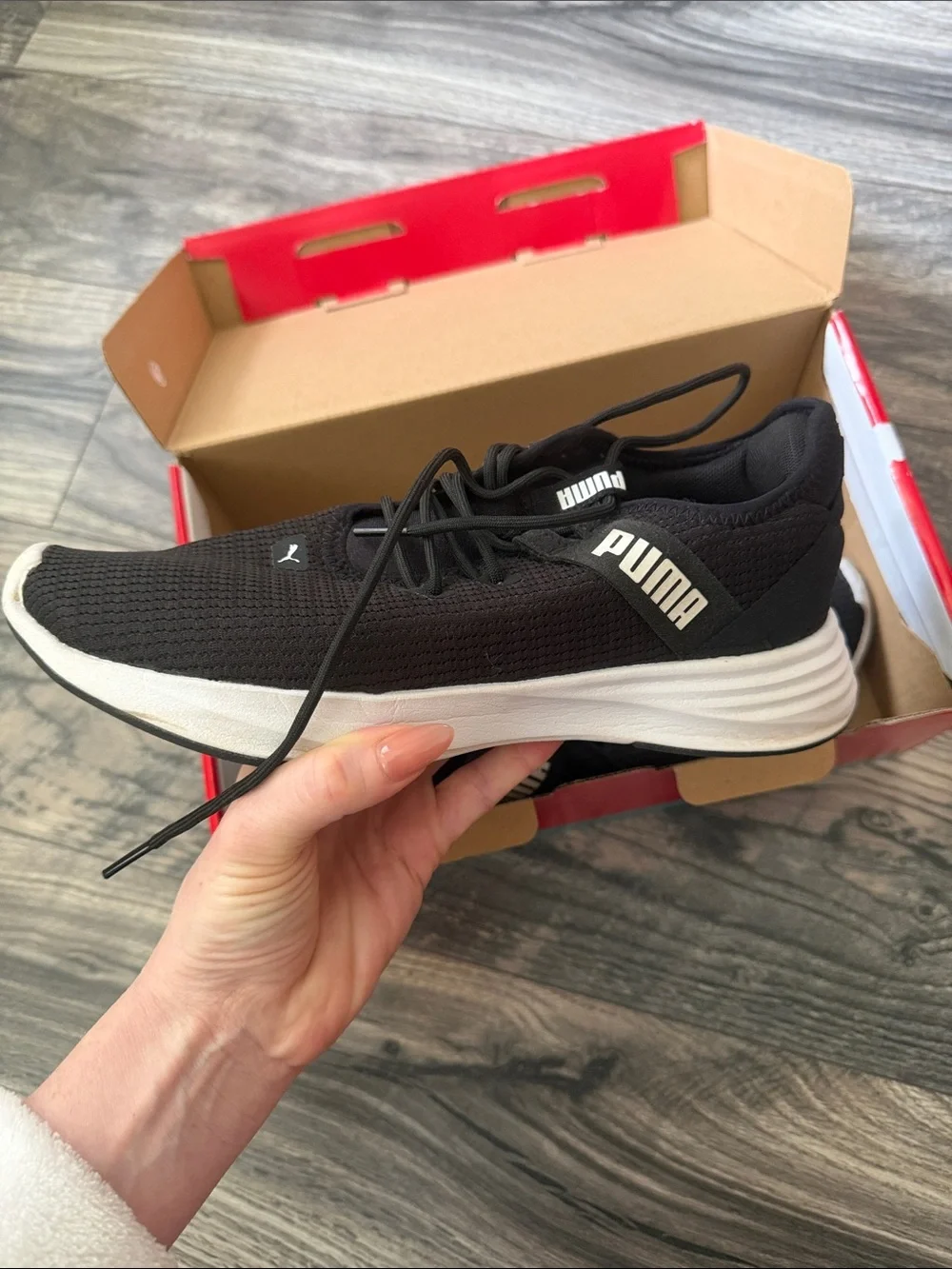 Puma Black Knit Athletic Sneakers with White Sole